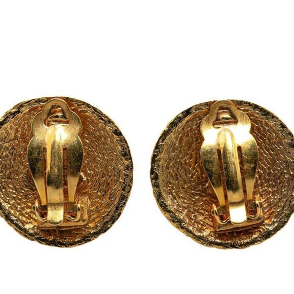 CHANEL CC Logos Mesh Round Clip-On Earrings Gold Tone 29 Auth D-228-7 - Picture 2 of 3